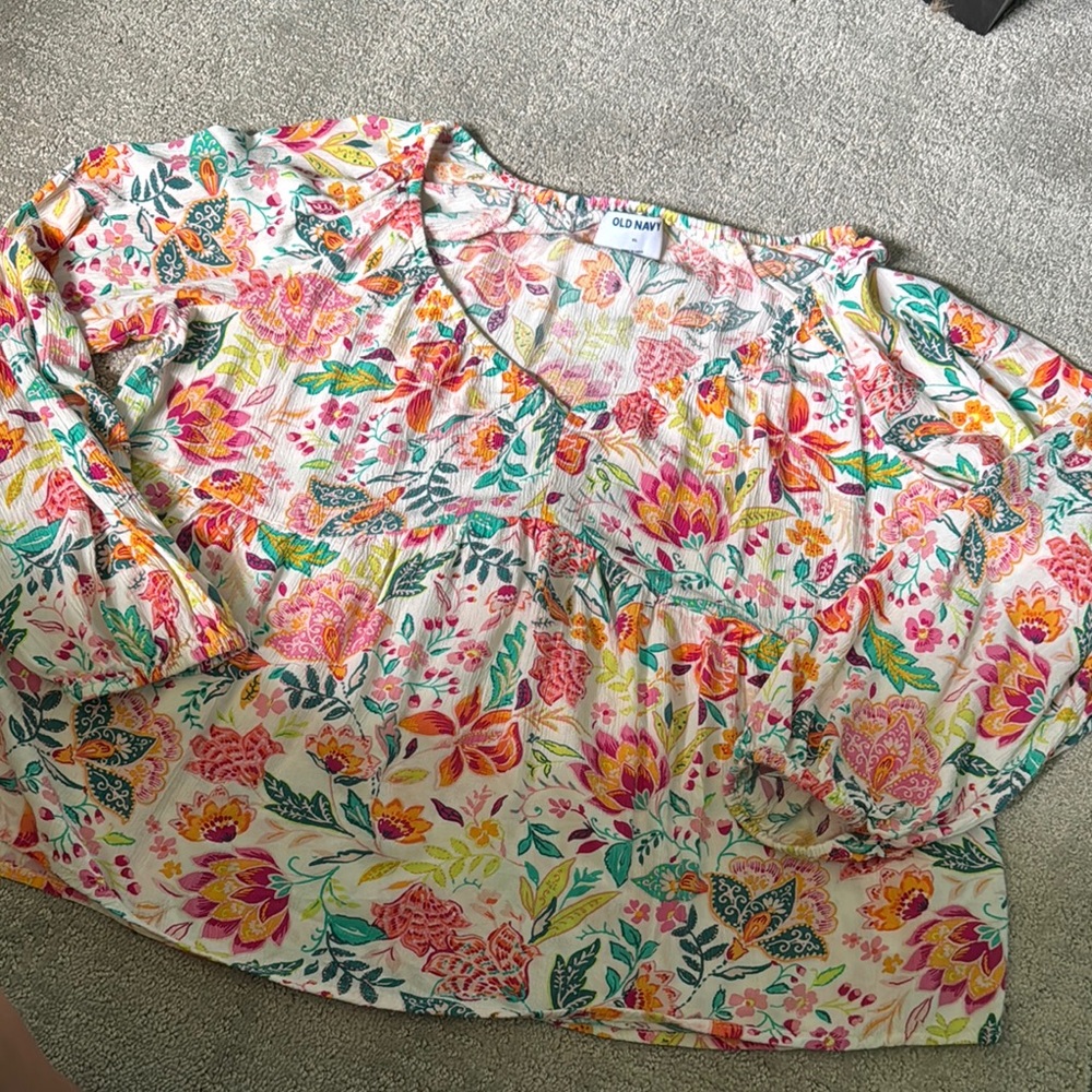 Old Navy Floral 3/4 Sleeve Crop Blouse - Picture 1 of 7